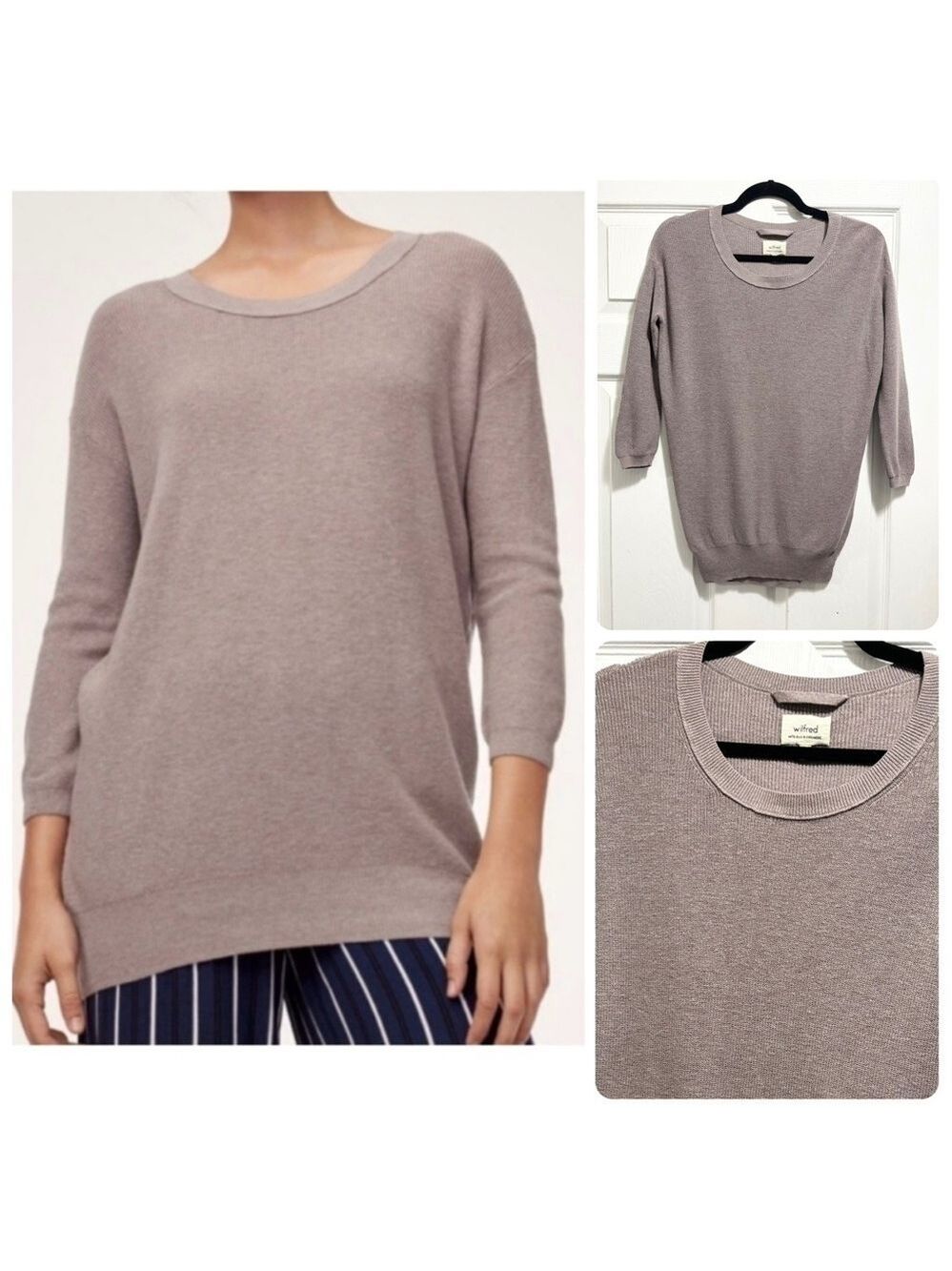 Aritzia Wilfred Balzac Sweater Silk Cashmere Blend Dusty Pink Brown Mauve Sz XS